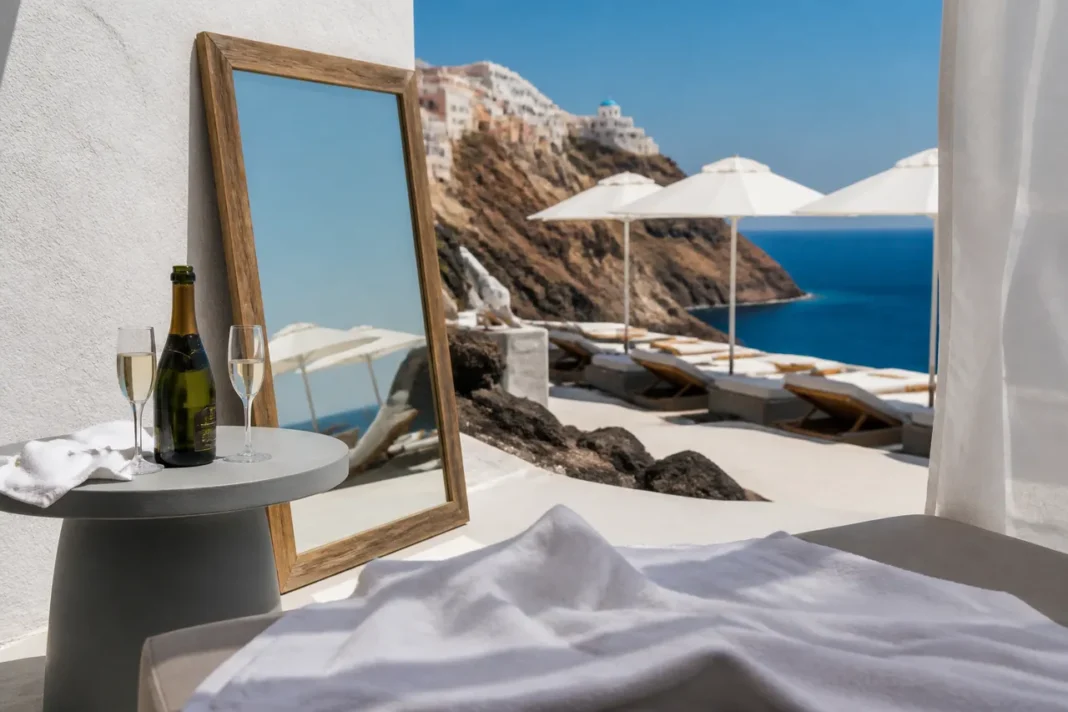 Gabriela și Dani Oțil, escapadă în Santorini: moment neașteptat surprins în oglindă Gabriela și Dani Oțil, escapadă în Santorini