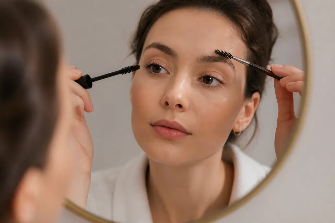 sprâncene naturale și gene definite în look no make-up