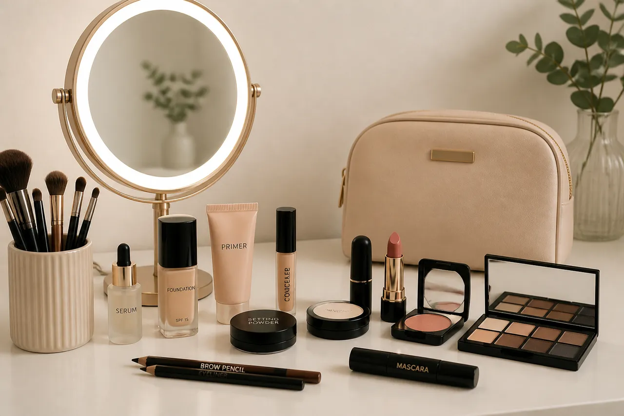 trusă de make-up de bază cu produse esențiale