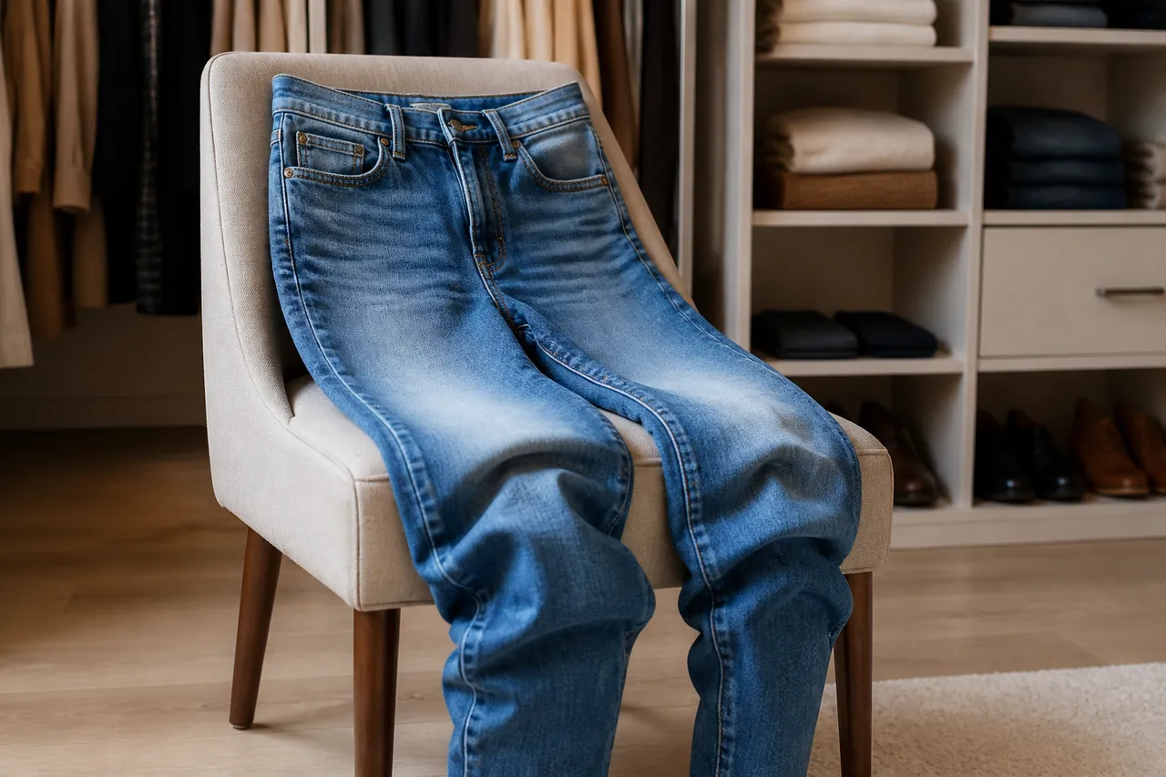 blugi lăsați la genunchi și denim deformat