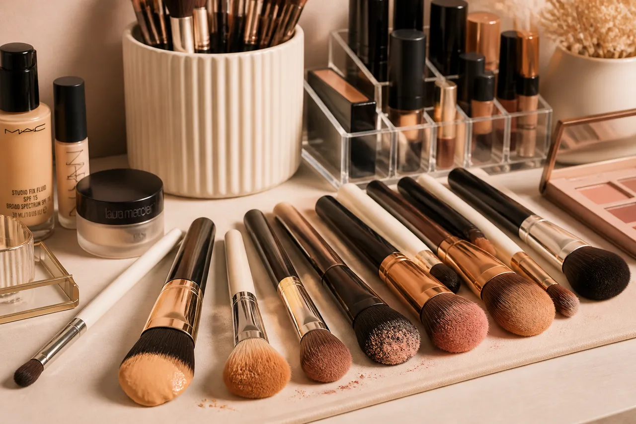 pensule de machiaj murdare și reziduuri de cosmetice